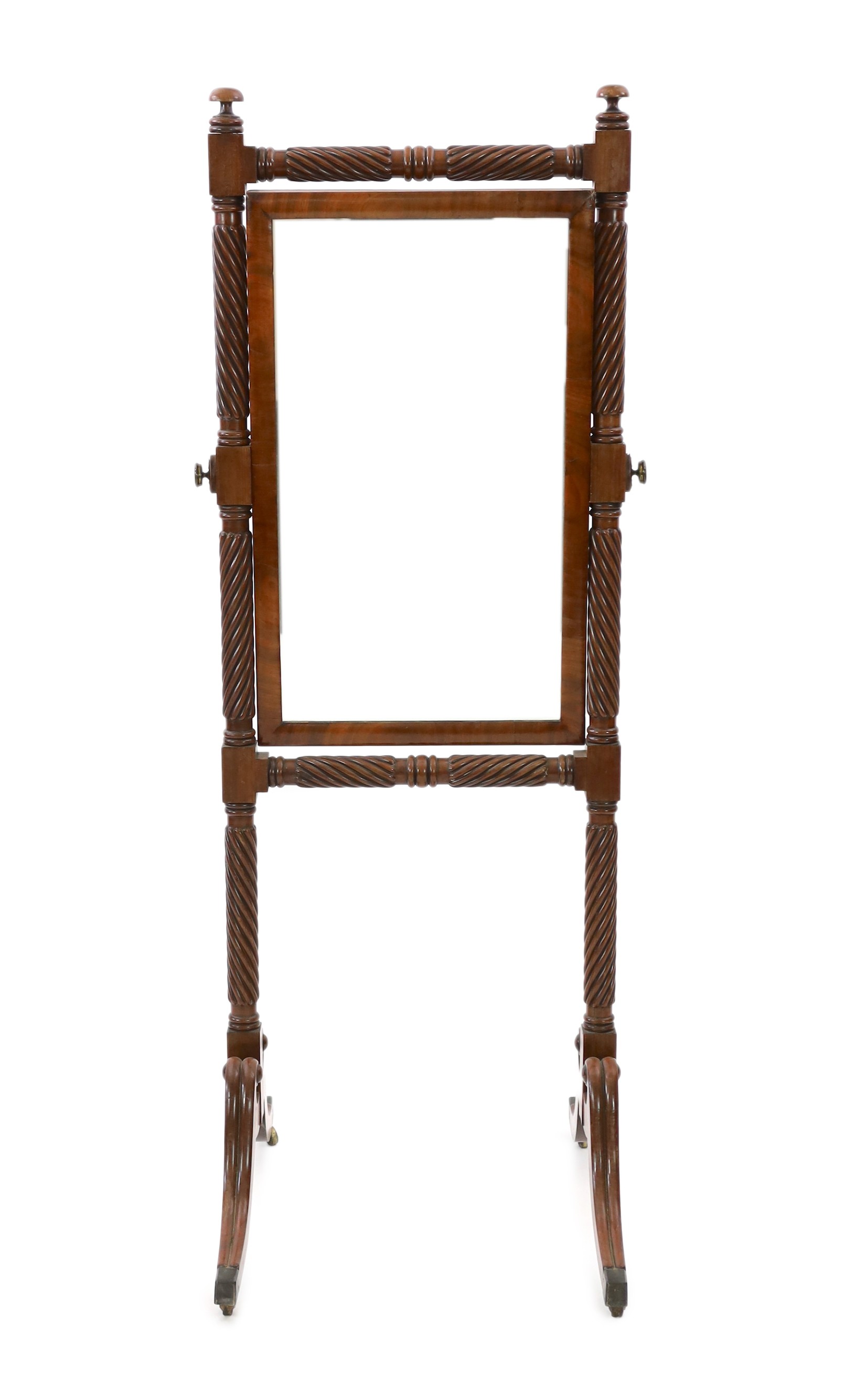 A Regency mahogany cheval glass, W.61cm D.69cm H.160cm